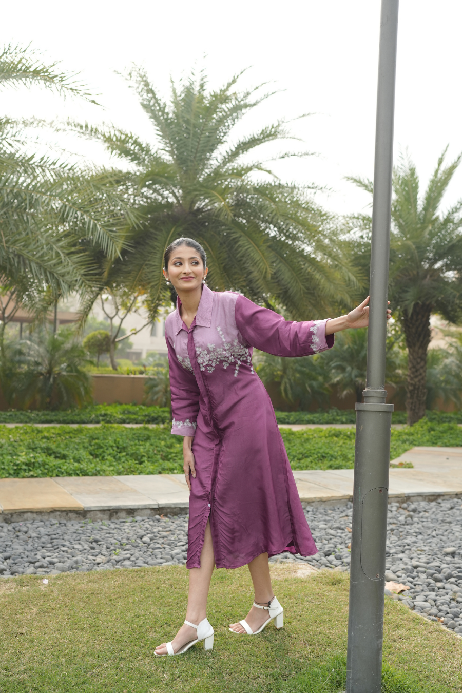 Purple Half & Half Long Shirt Dress