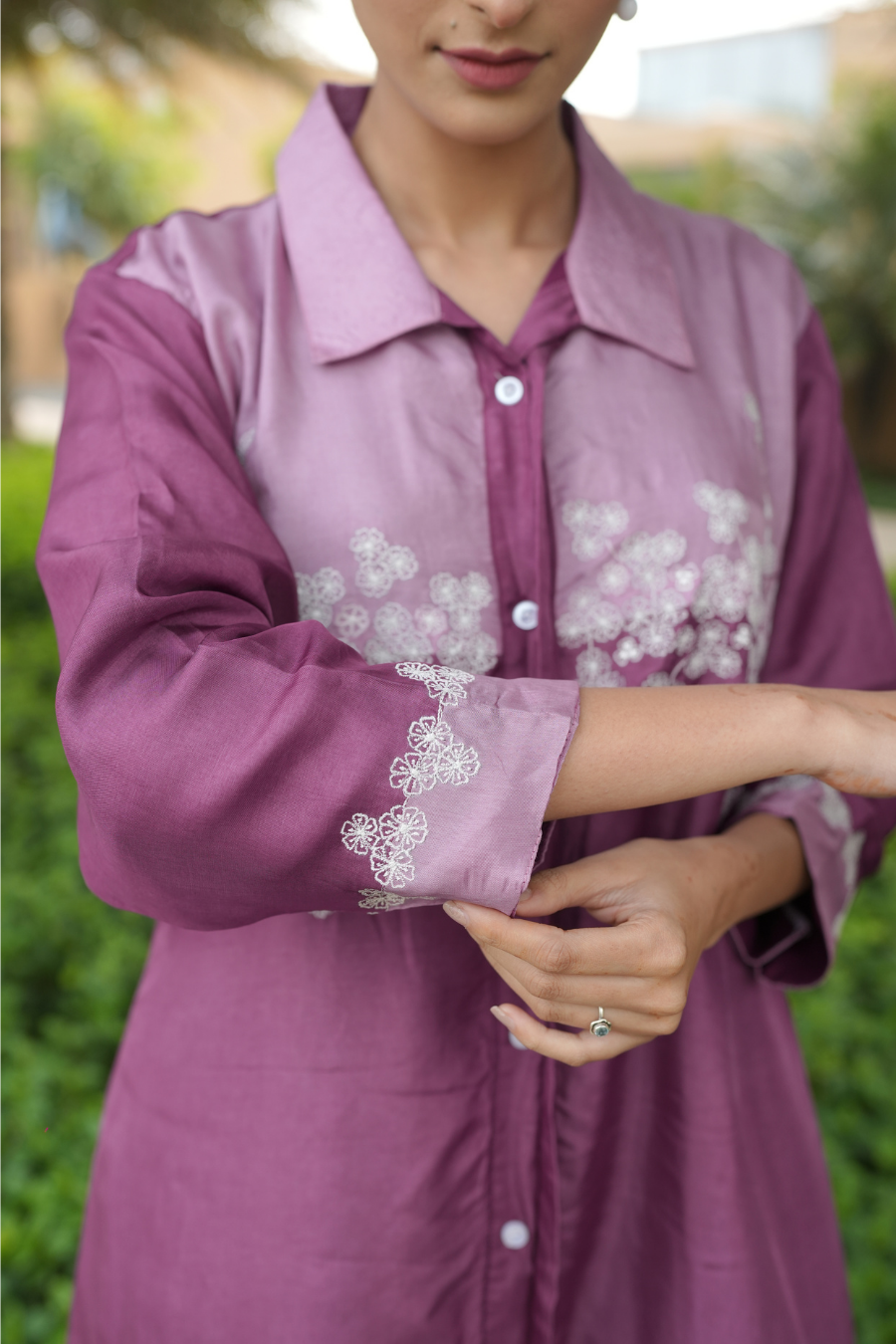 Purple Half & Half Long Shirt Dress