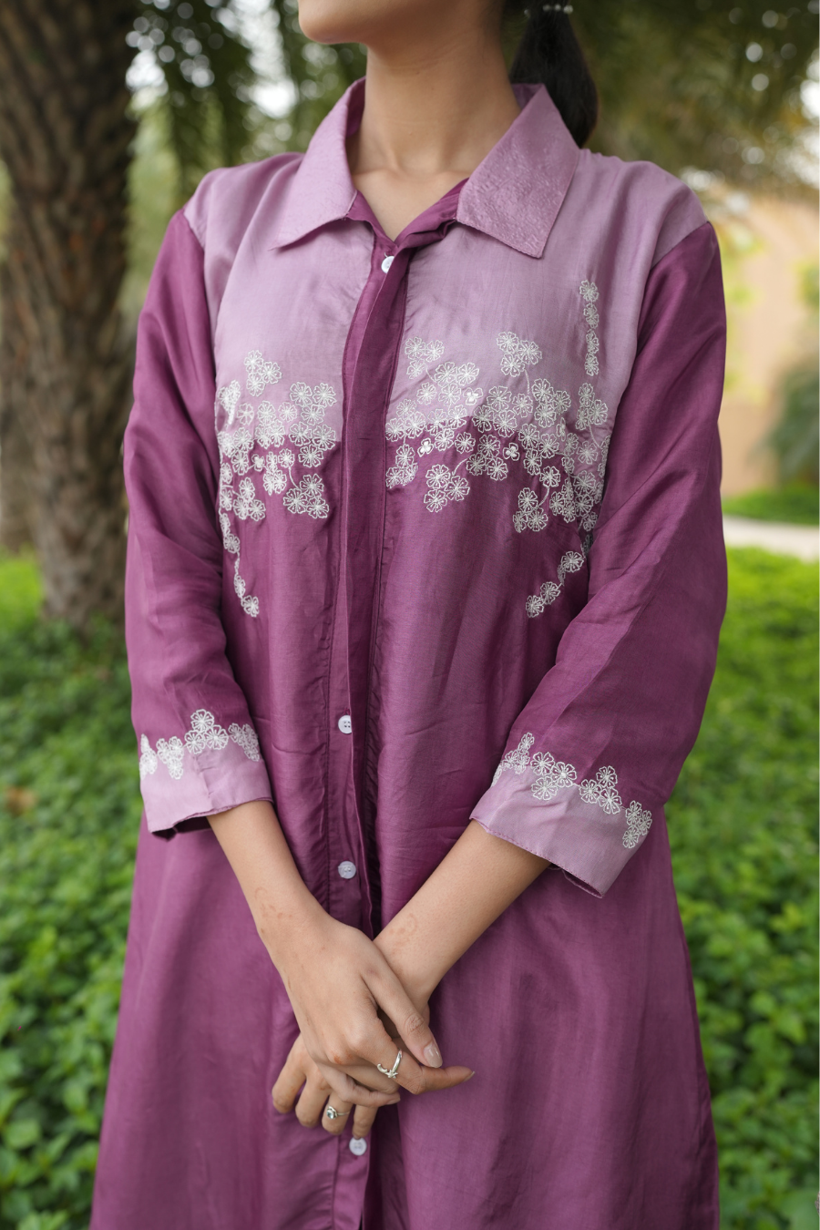 Purple Half & Half Long Shirt Dress