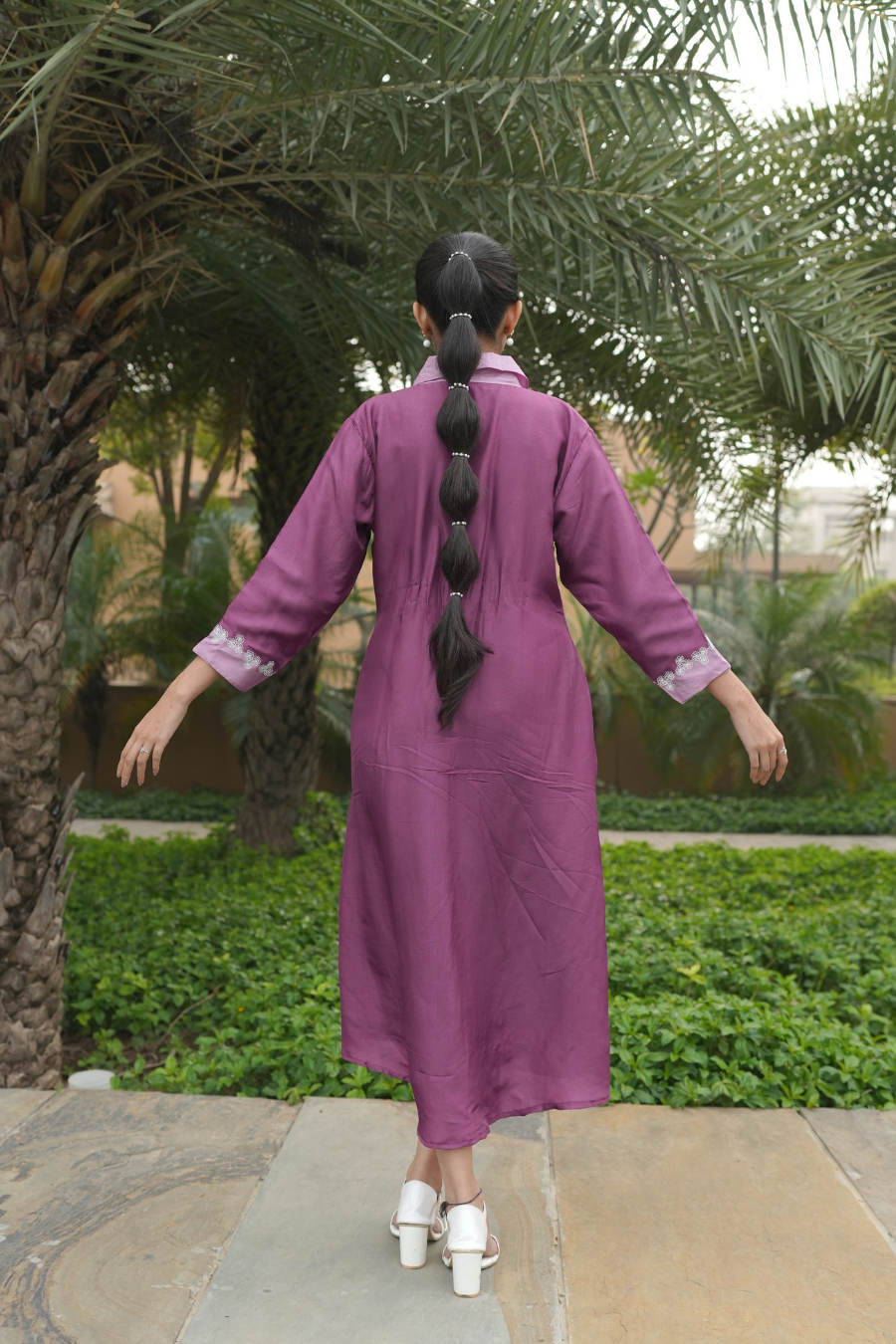 Purple Half & Half Long Shirt Dress